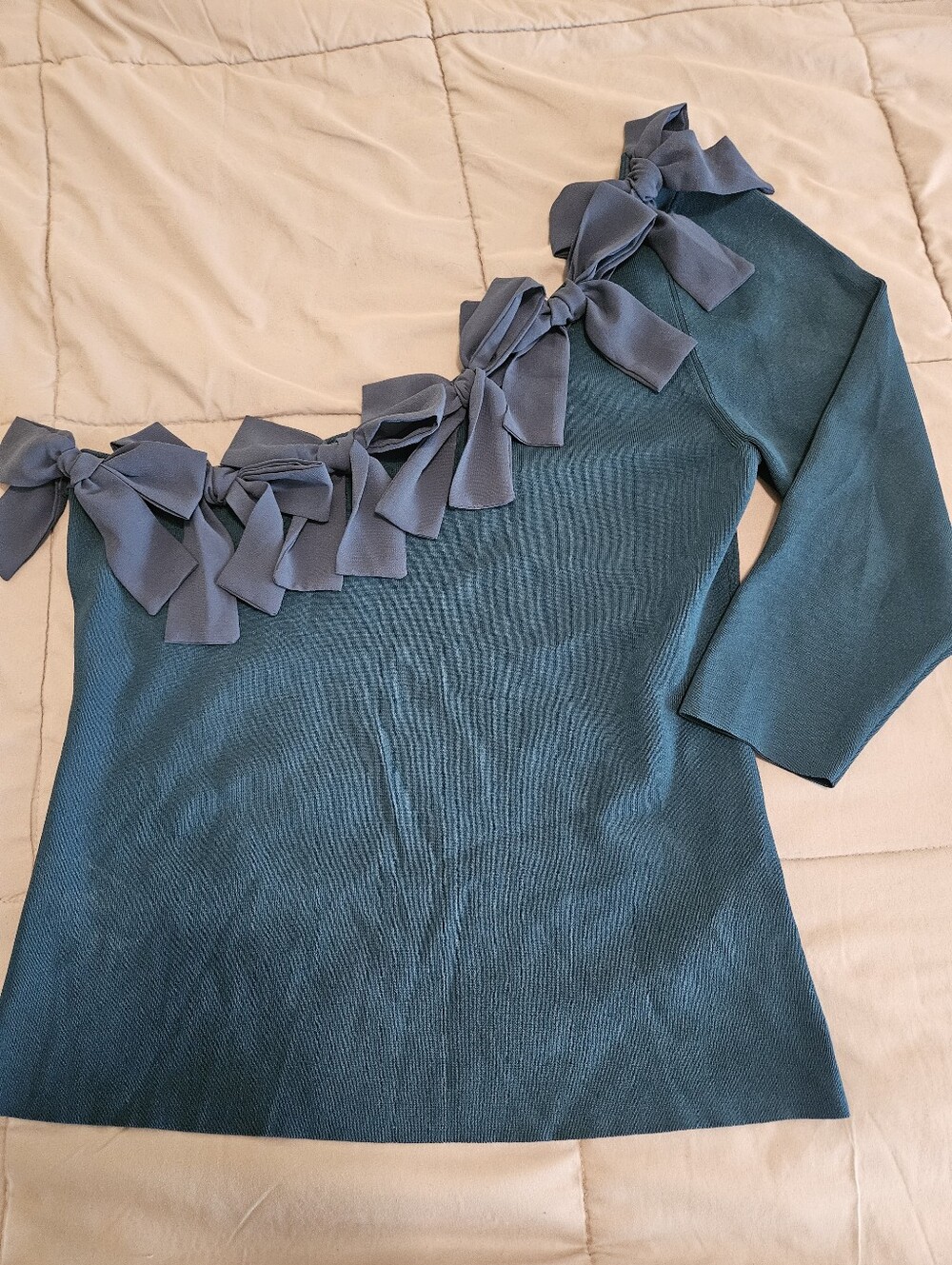 Venus Blue Bow-Trim Asymmetric Women's Sweater